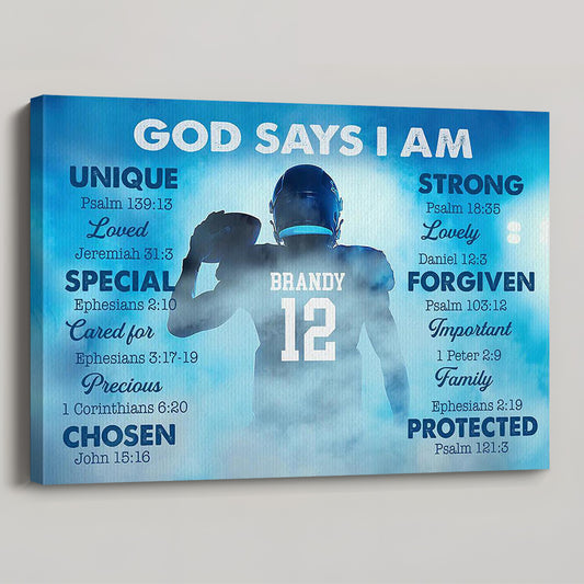“God Says I Am” Personalized Football Poster / Canvas - Custom Gift for Boys & Football Lovers