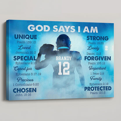 “God Says I Am” Personalized Football Poster / Canvas - Custom Gift for Boys & Football Lovers