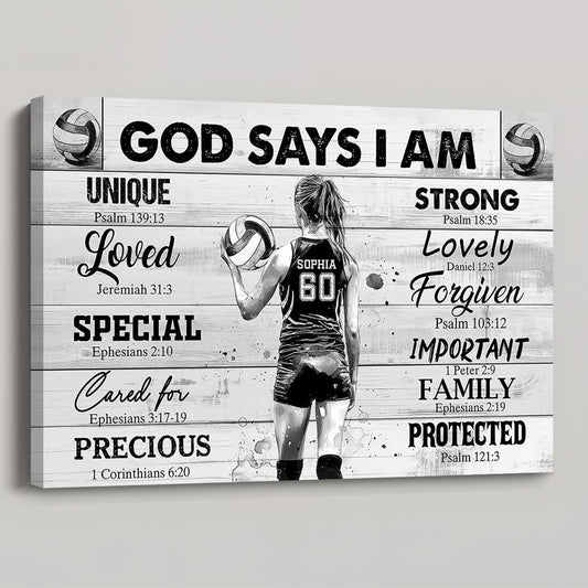 “God Says I Am” Personalized Volleyball Poster / Canvas - Custom Gift for Girls & Volleyball Lovers