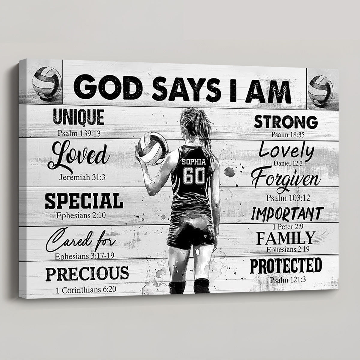 “God Says I Am” Personalized Volleyball Poster / Canvas - Custom Gift for Girls & Volleyball Lovers