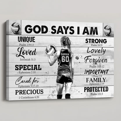 “God Says I Am” Personalized Volleyball Poster / Canvas - Custom Gift for Girls & Volleyball Lovers