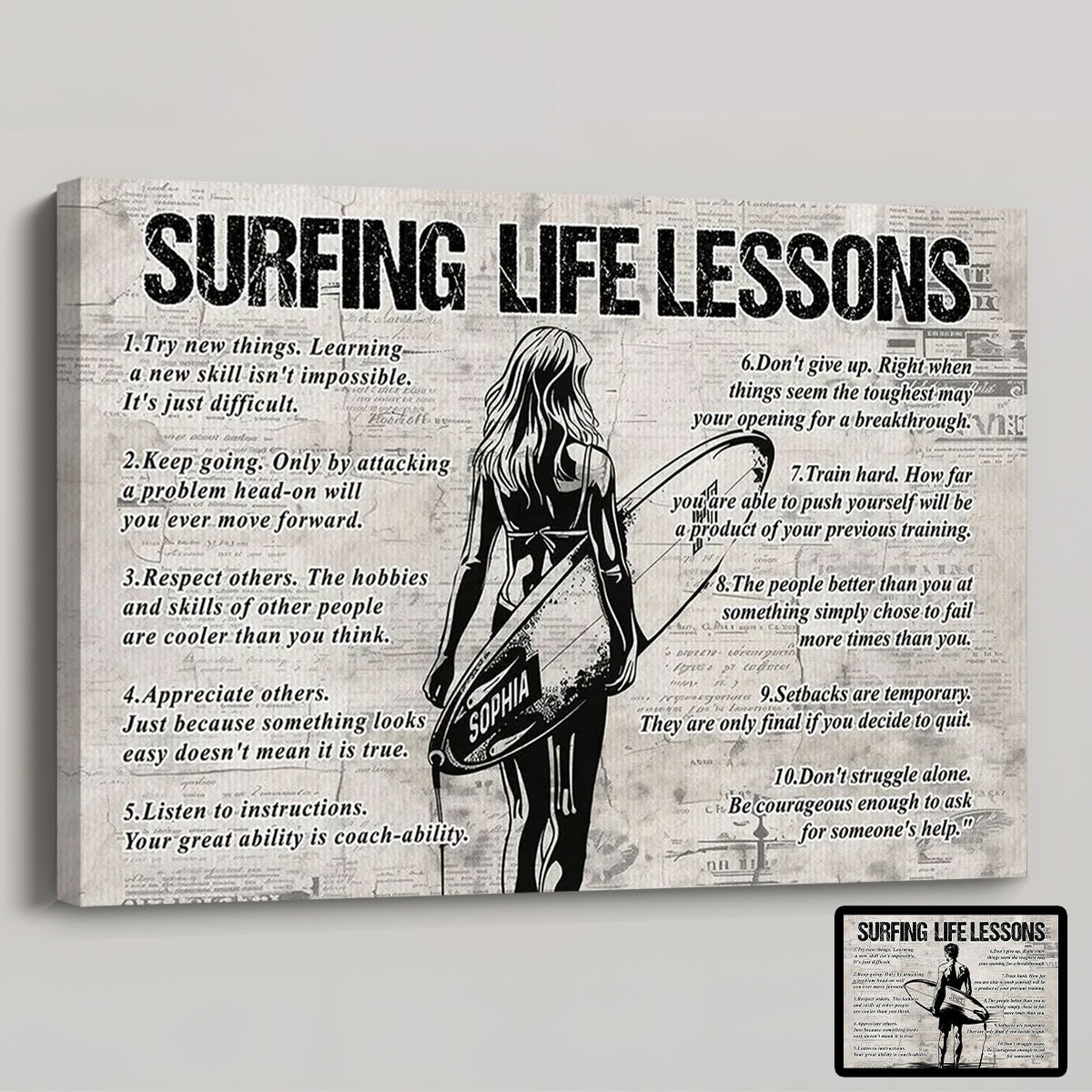 Personalized Surfing Life Lessons Poster / Canvas - Gift For Surfing Lovers
