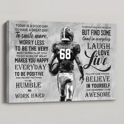 Today Is A Good Day - Personalized Motivational Football Boy Poster / Canvas
