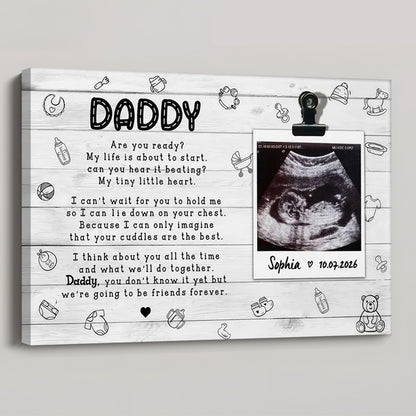 Daddies, Are You Ready? - Personalized Ultrasound Photo & Baby Icons Poster / Canvas