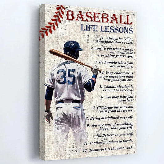 Personalized Baseball Life Lessons Poster / Canvas - Gift for Baseball Athletes Coaches & Fans