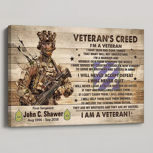 “Veteran’s Creed” Personalized Canvas / Poster - Custom Military Wall Art Gift for Veterans