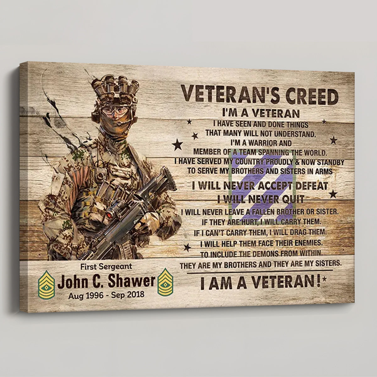 “Veteran’s Creed” Personalized Canvas / Poster - Custom Military Wall Art Gift for Veterans