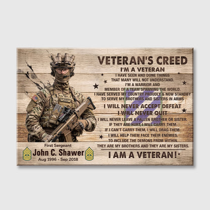 “Veteran’s Creed” Personalized Canvas / Poster - Custom Military Wall Art Gift for Veterans