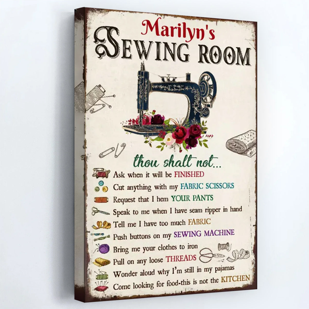 Personalized Sewing Room Rules Poster / Canvas - Custom Sewing Wall Decor