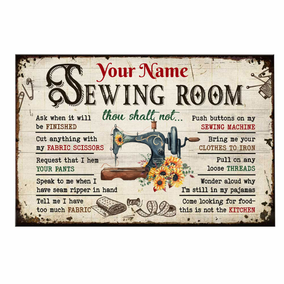 Personalized Sewing Room Rules Poster / Canvas - Custom Wall Art Decor