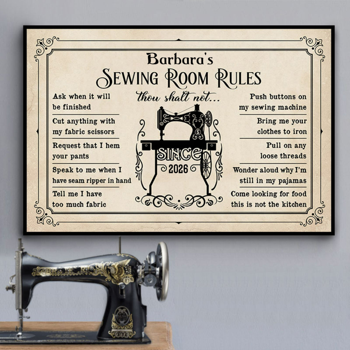 Sewing Room Rules Shalt Not - Personalized Custom Poster / Canvas