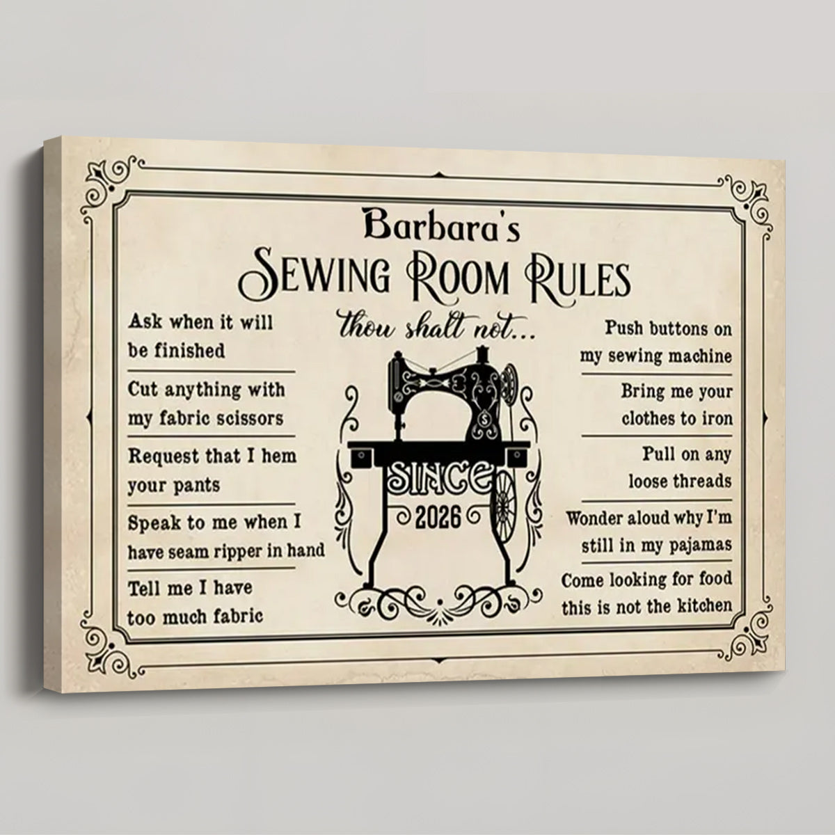 Sewing Room Rules Shalt Not - Personalized Custom Poster / Canvas
