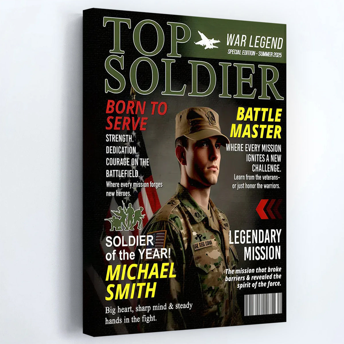 Personalized Soldier Magazine Cover Poster / Canvas - Military Retirement Gift for Army, Navy, Air Force & Marines
