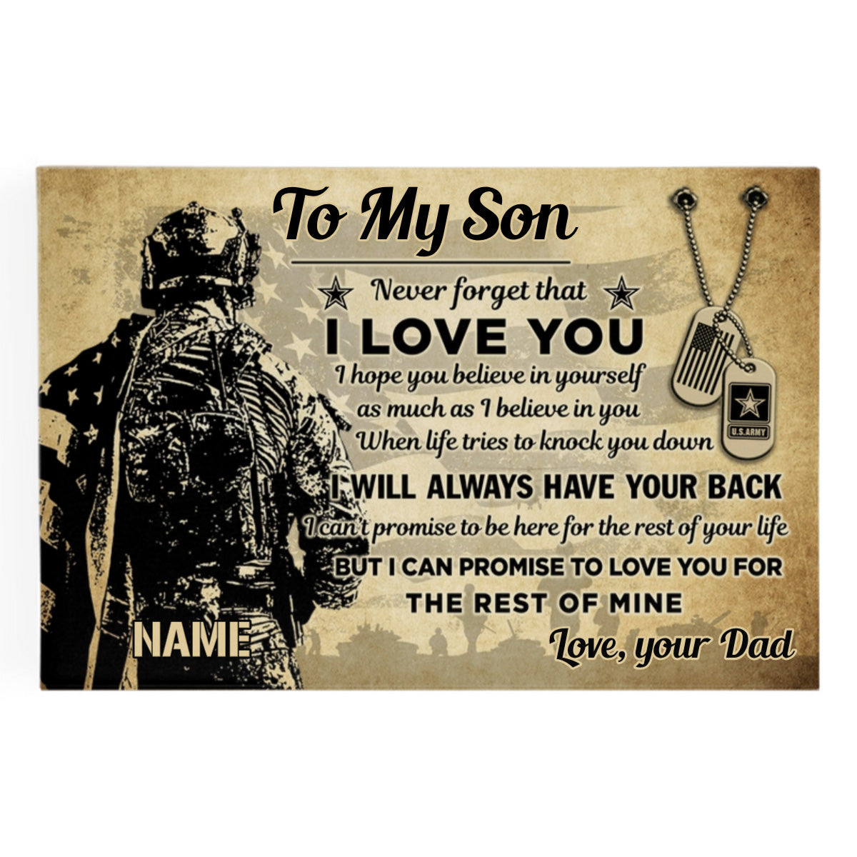 To My Son, My Soldier: Never Forget That I Love You - Personalized Custom Poster / Canvas