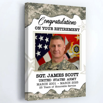 Personalized Congratulations On Your Retirement Poster / Canvas - American Flag & Military Medals Gift