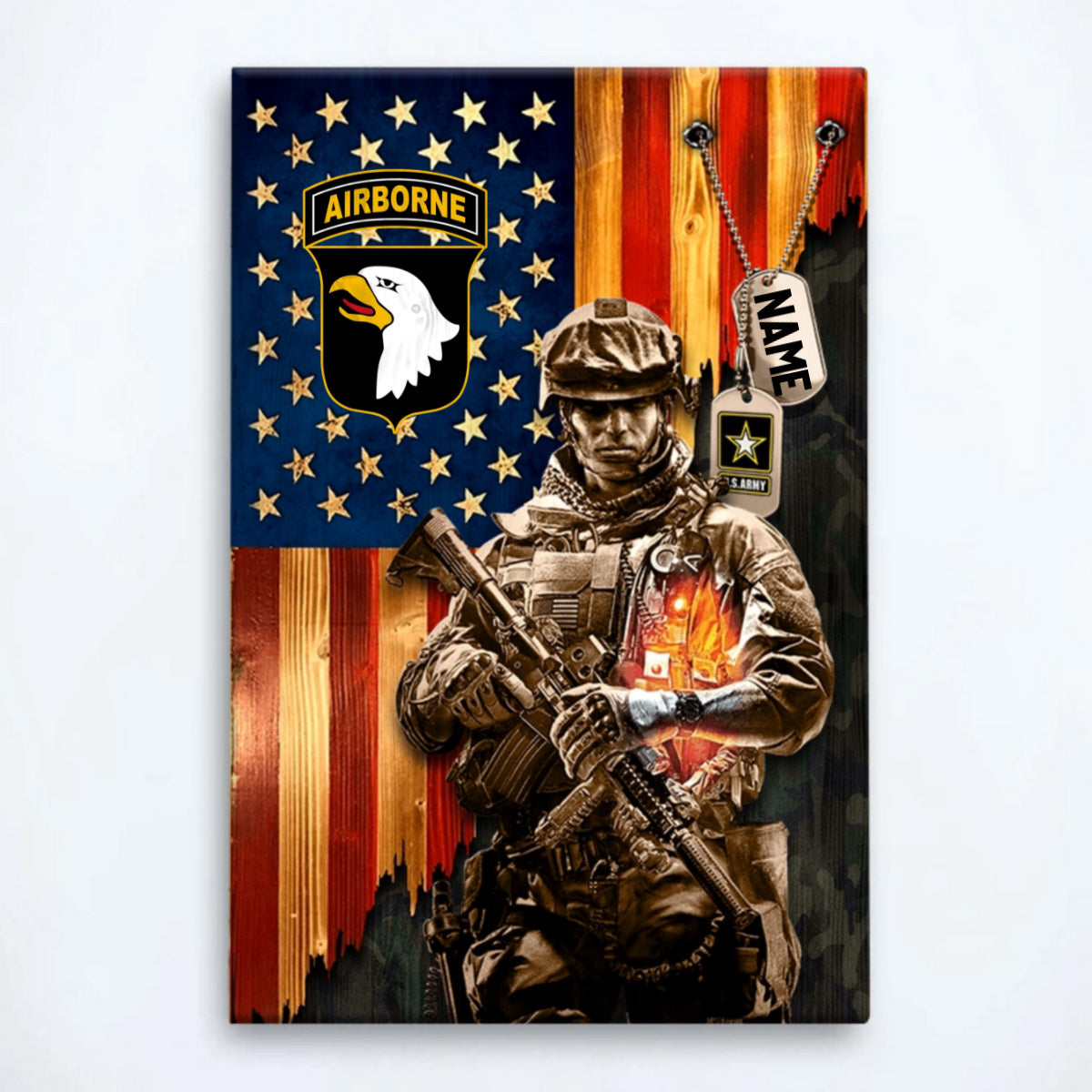 Personalized American Rustic Flag Canvas / Poster - Custom Military Veteran Gift