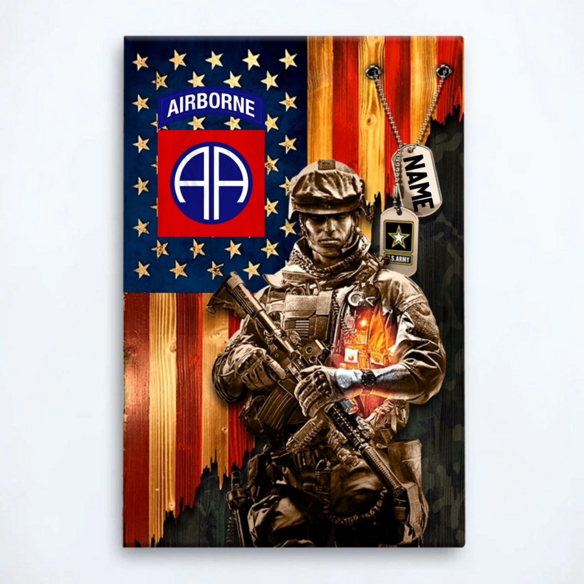 Personalized American Rustic Flag Canvas / Poster - Custom Military Veteran Gift