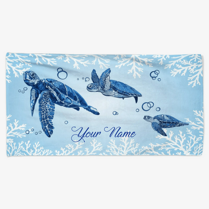 Personalised Sea Turtle Beach Towel - Custom Summer Gift