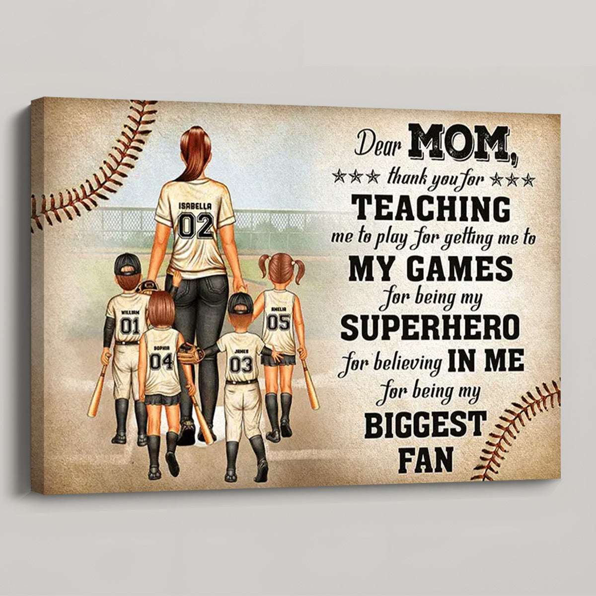 Dear Mom Thank You For Being My Biggest Fan - Personalized Baseball Canvas / Poster