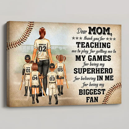 Dear Mom Thank You For Being My Biggest Fan - Personalized Baseball Canvas / Poster