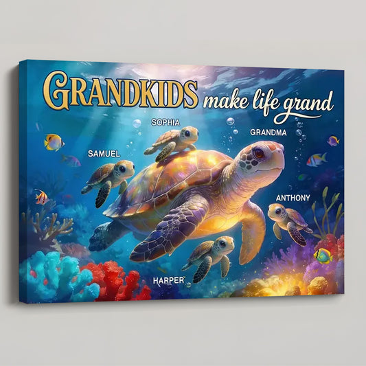 Personalized Grandkids Make Life Grand Turtle Poster / Canvas - Mother’s Day Gift for Grandma