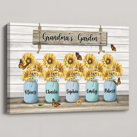 Personalized “Grandma’s Garden” Sunflower Canvas / Poster - Custom Gift for Grandma & Nana