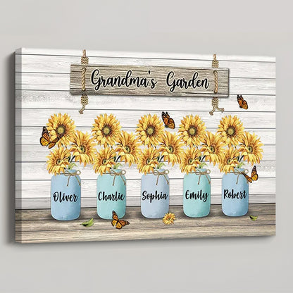 Personalized “Grandma’s Garden” Sunflower Canvas / Poster - Custom Gift for Grandma & Nana