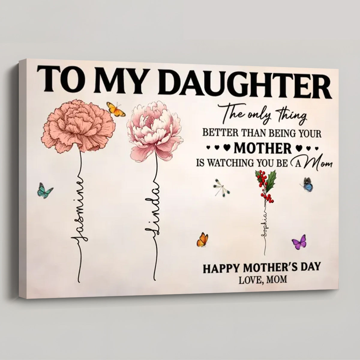 Personalized “To My Daughter” Birth Flower Poster / Canvas - Custom Names for Mother & Daughter