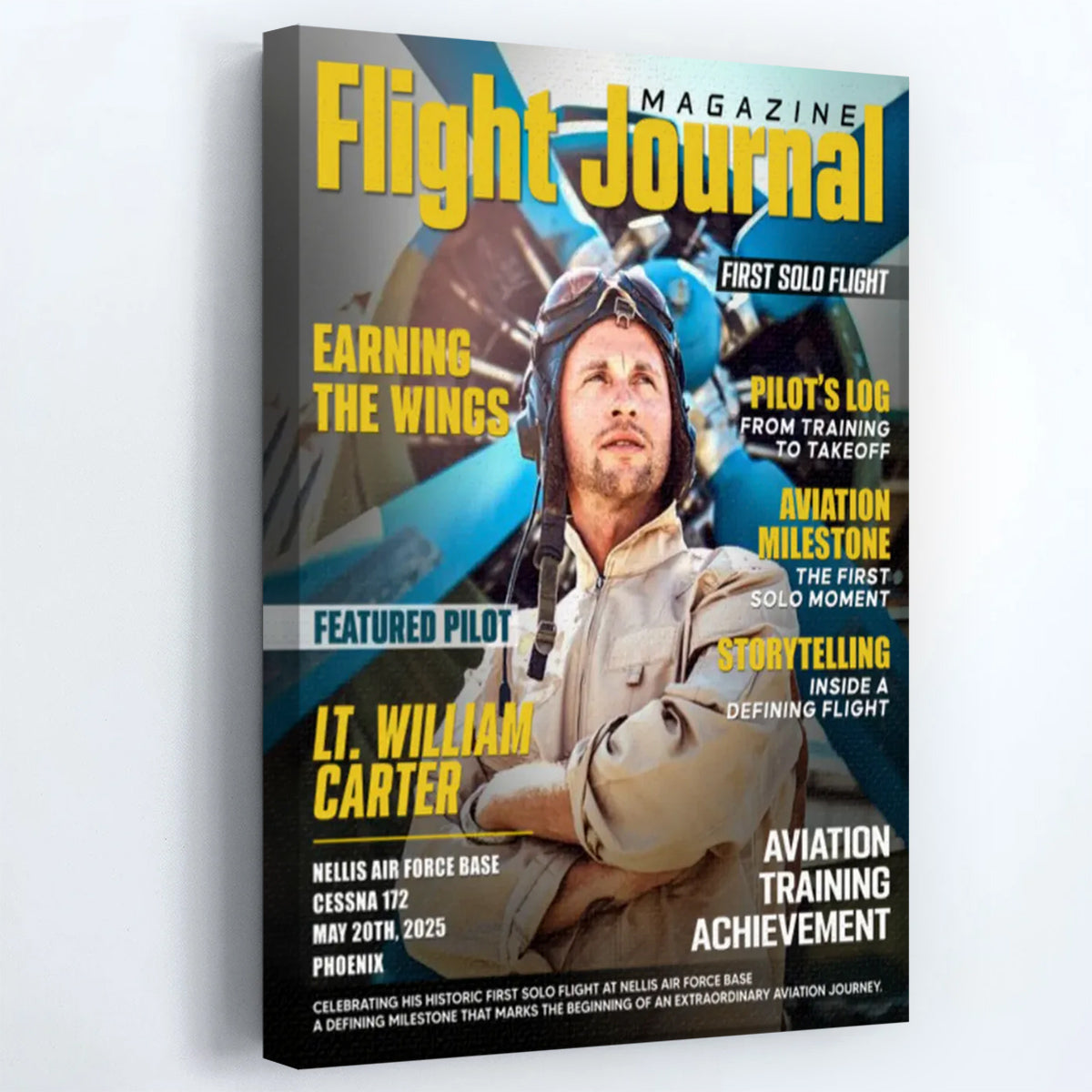 Personalized Pilot “Magazine Cover” Canvas / Poster - Custom Aviation Flight Journal Gift
