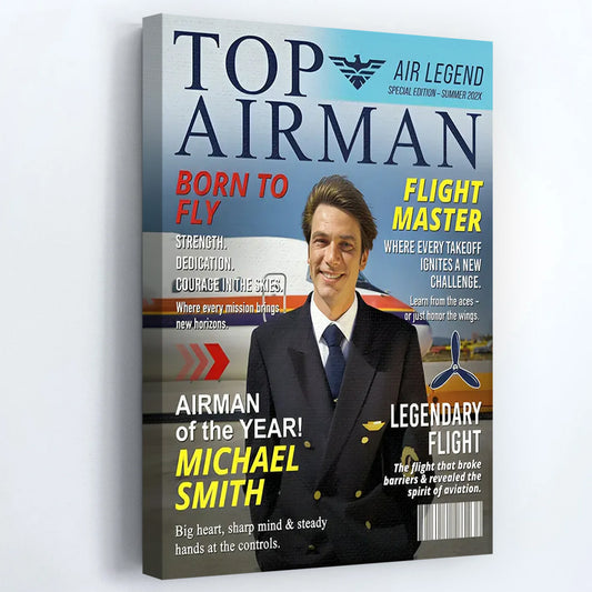 Personalized “Airman Magazine Cover” Canvas / Poster - Unique Gift for Air Force Dads
