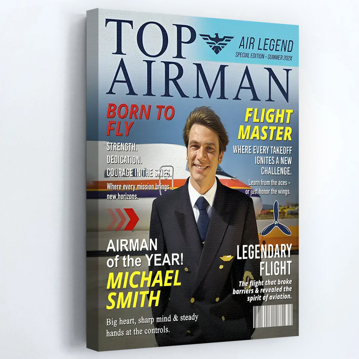 Personalized “Airman Magazine Cover” Canvas / Poster - Unique Gift for Air Force Dads