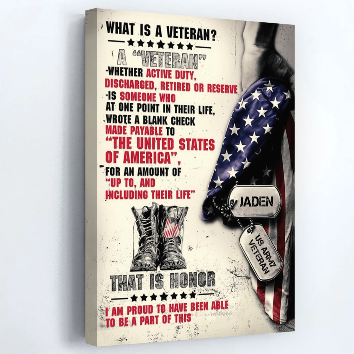 Personalized Proud Veteran Name Canvas / Poster - Military Gift for Dad & Grandpa