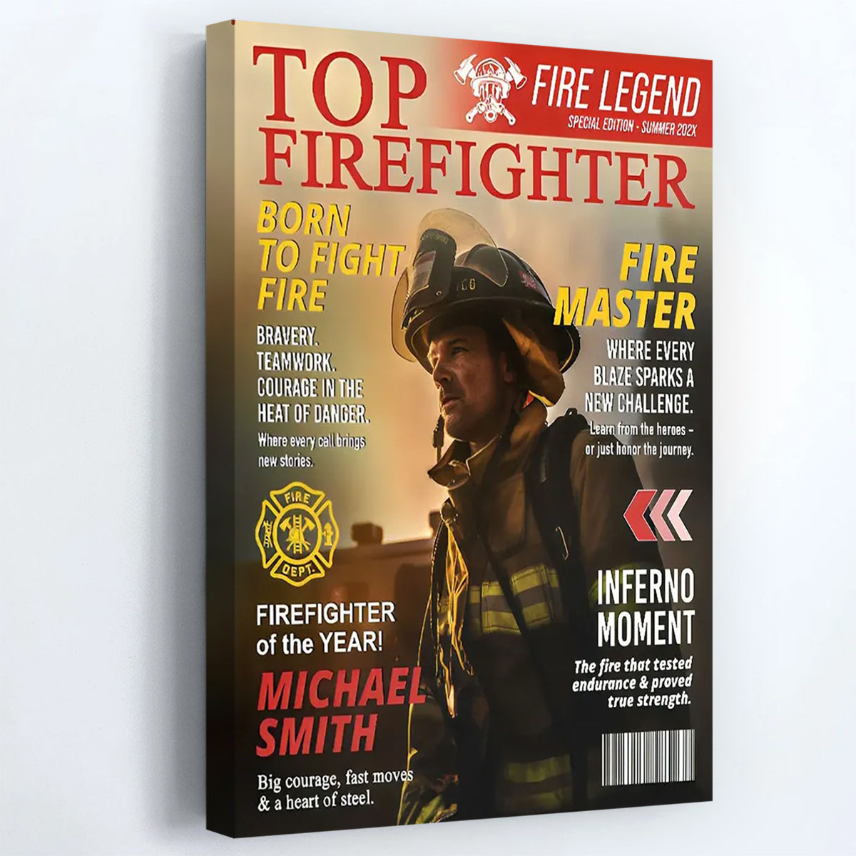 Personalized Firefighter Magazine Cover Poster / Canvas