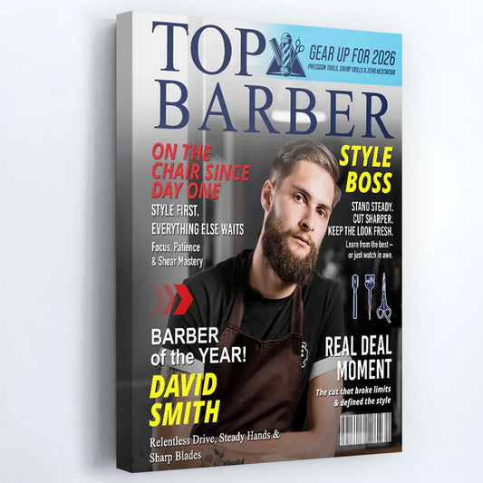 Personalized Barber Magazine Cover Poster / Canvas - Custom Gift For Barber