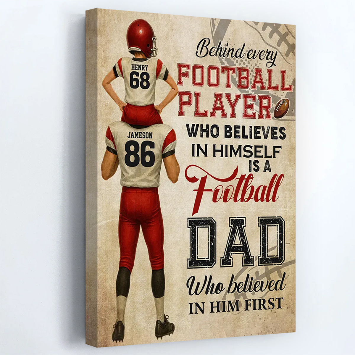 Personalized American Football Dad & Son Poster / Canvas - Birthday or Father’s Day Gift for Football Fans