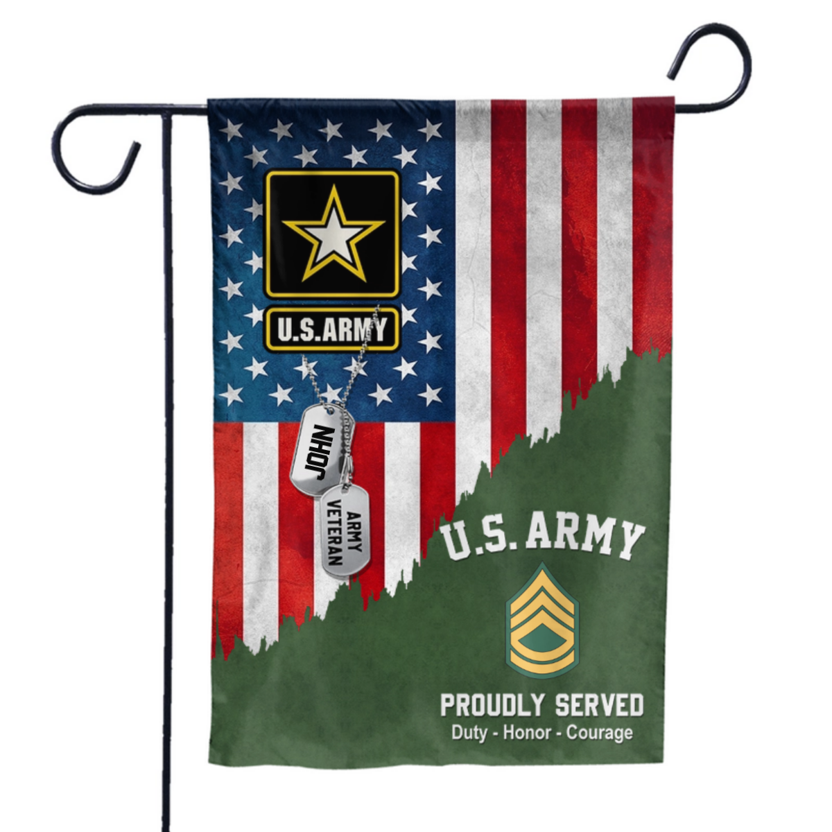 Personalized Military Veteran Garden Flag - Custom Rank & Name