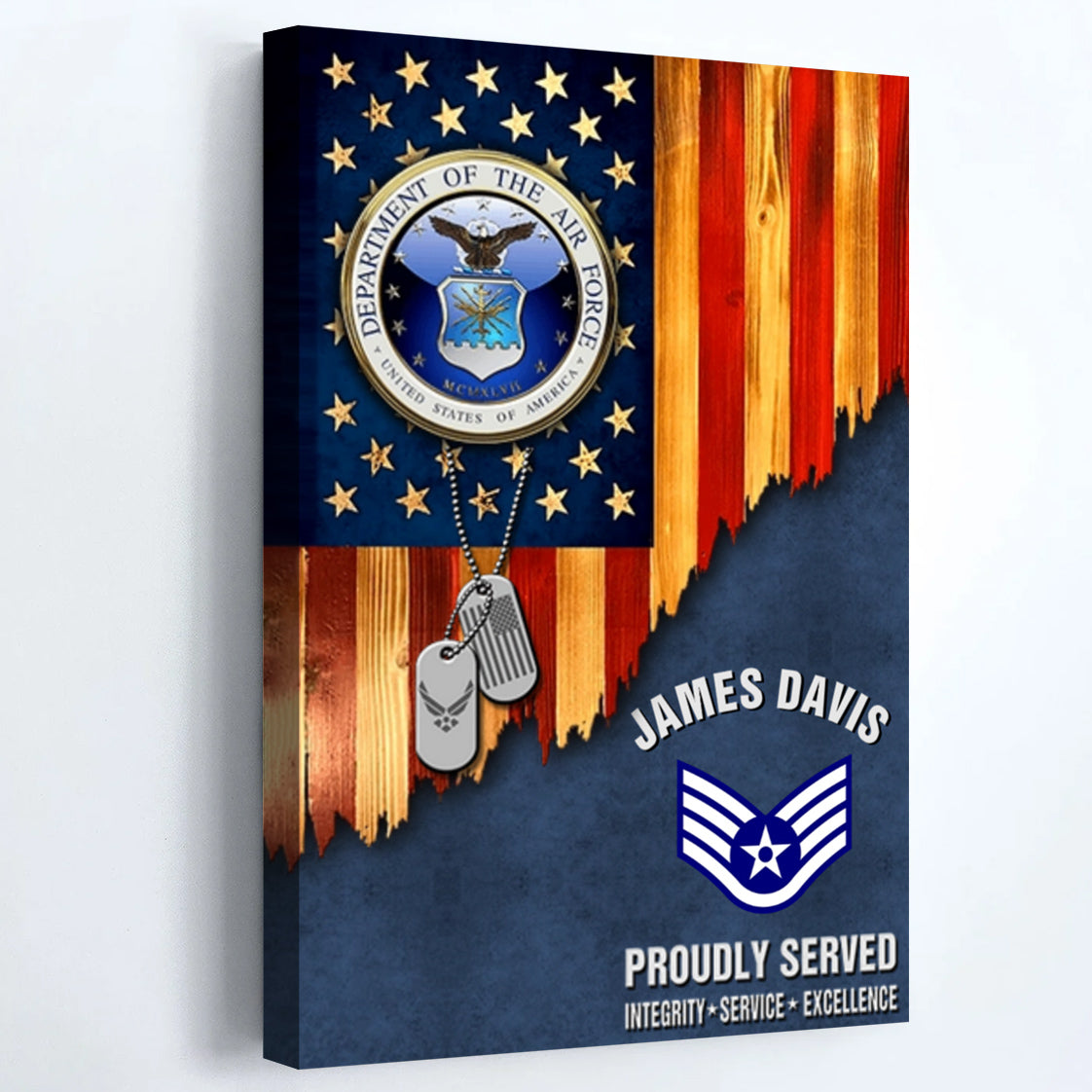 Personalized Veteran Rustic American Flag Canvas / Poster - Custom Name & Rank Gift for Military Veterans