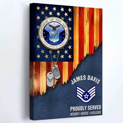 Personalized Veteran Rustic American Flag Canvas / Poster - Custom Name & Rank Gift for Military Veterans