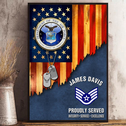 Personalized Veteran Rustic American Flag Canvas / Poster - Custom Name & Rank Gift for Military Veterans