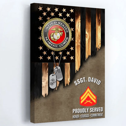 Personalized Veteran Rustic American Flag Canvas / Poster - Custom Name & Rank Gift for Military Veterans