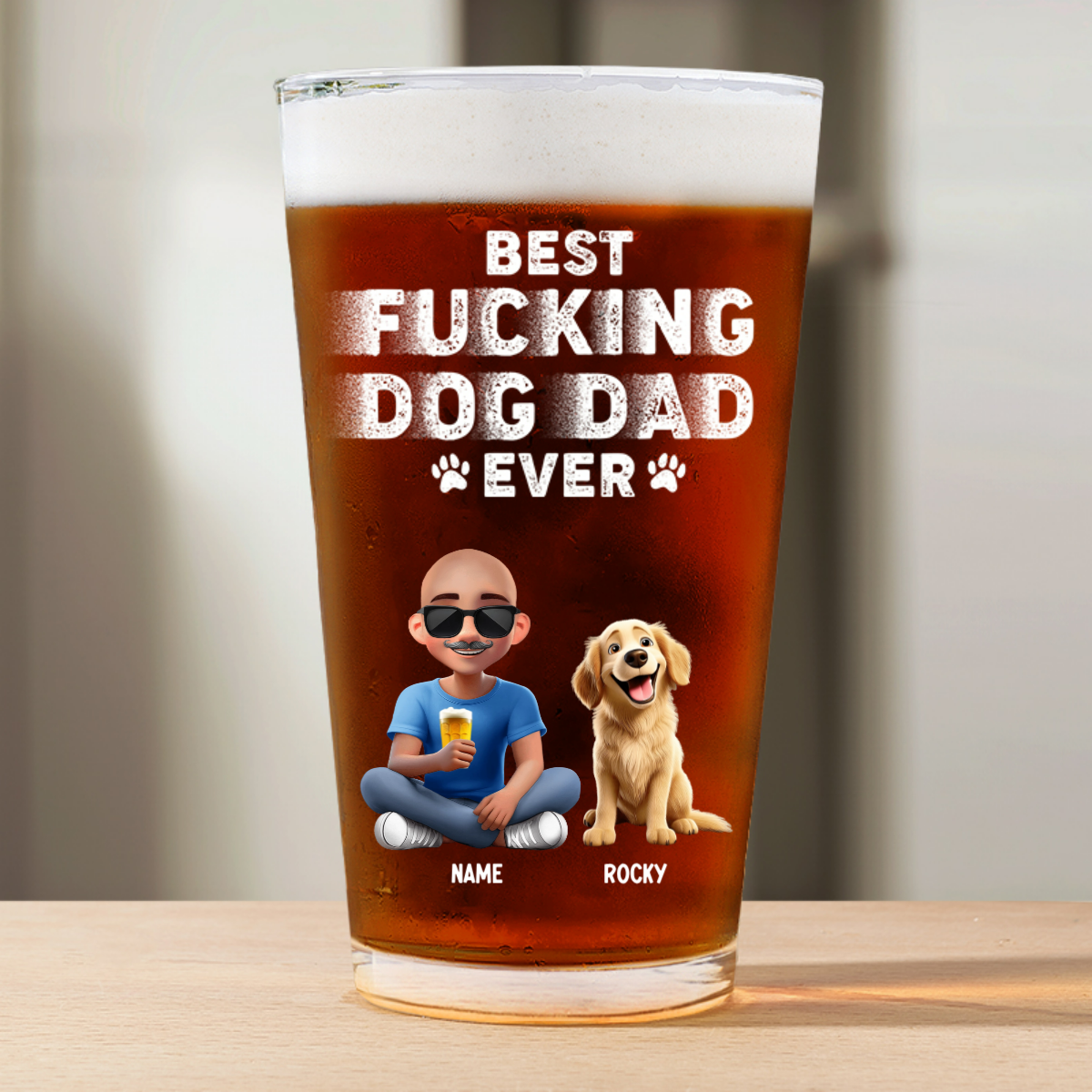 Best Dog Dad Ever - Personalized Beer Glass