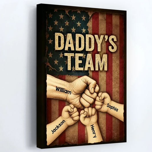 Daddy’s Team Fist Bump - Personalized Family Vintage Poster / Canvas