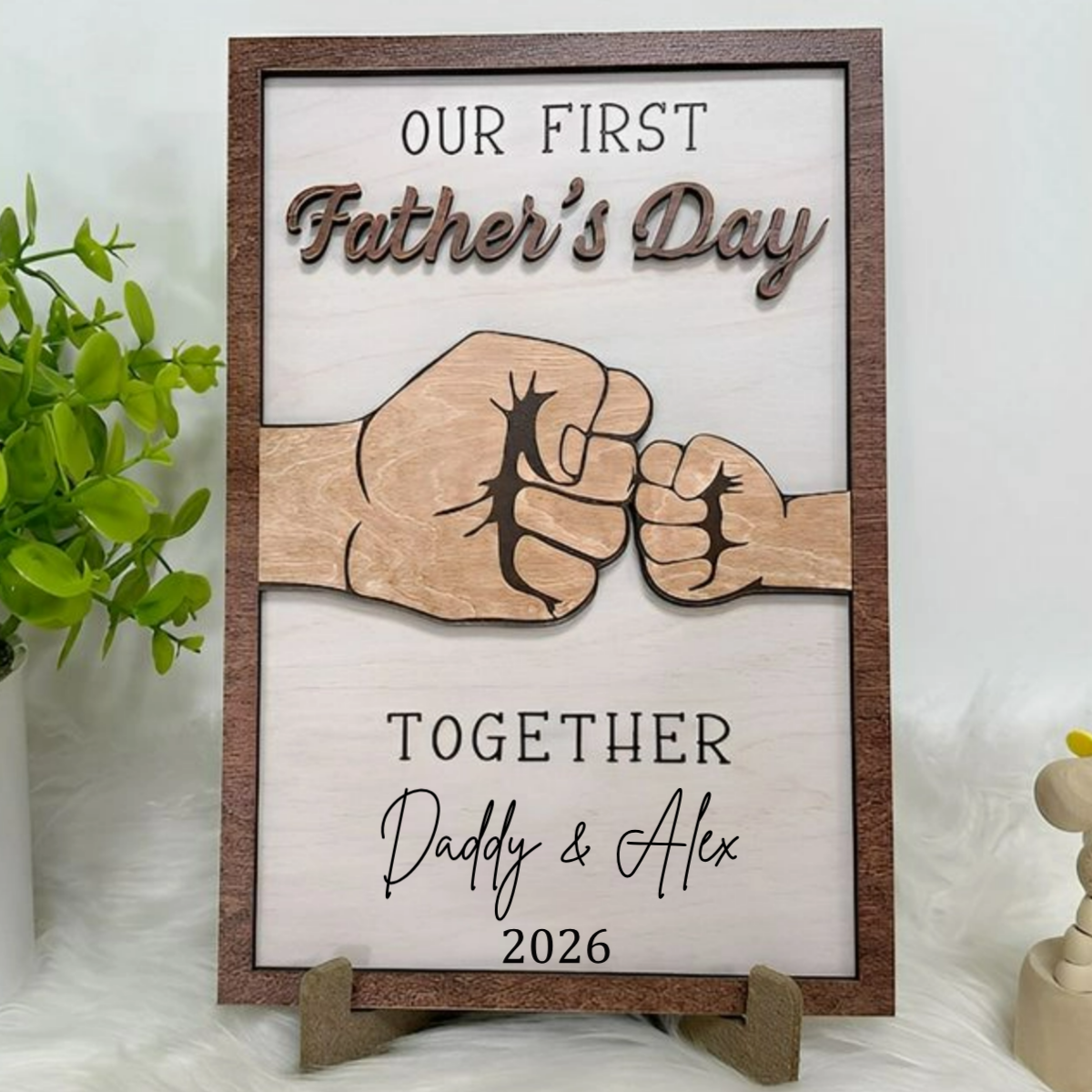 Personalized Fist Bump Wooden Sign - First Father’s Day Gift