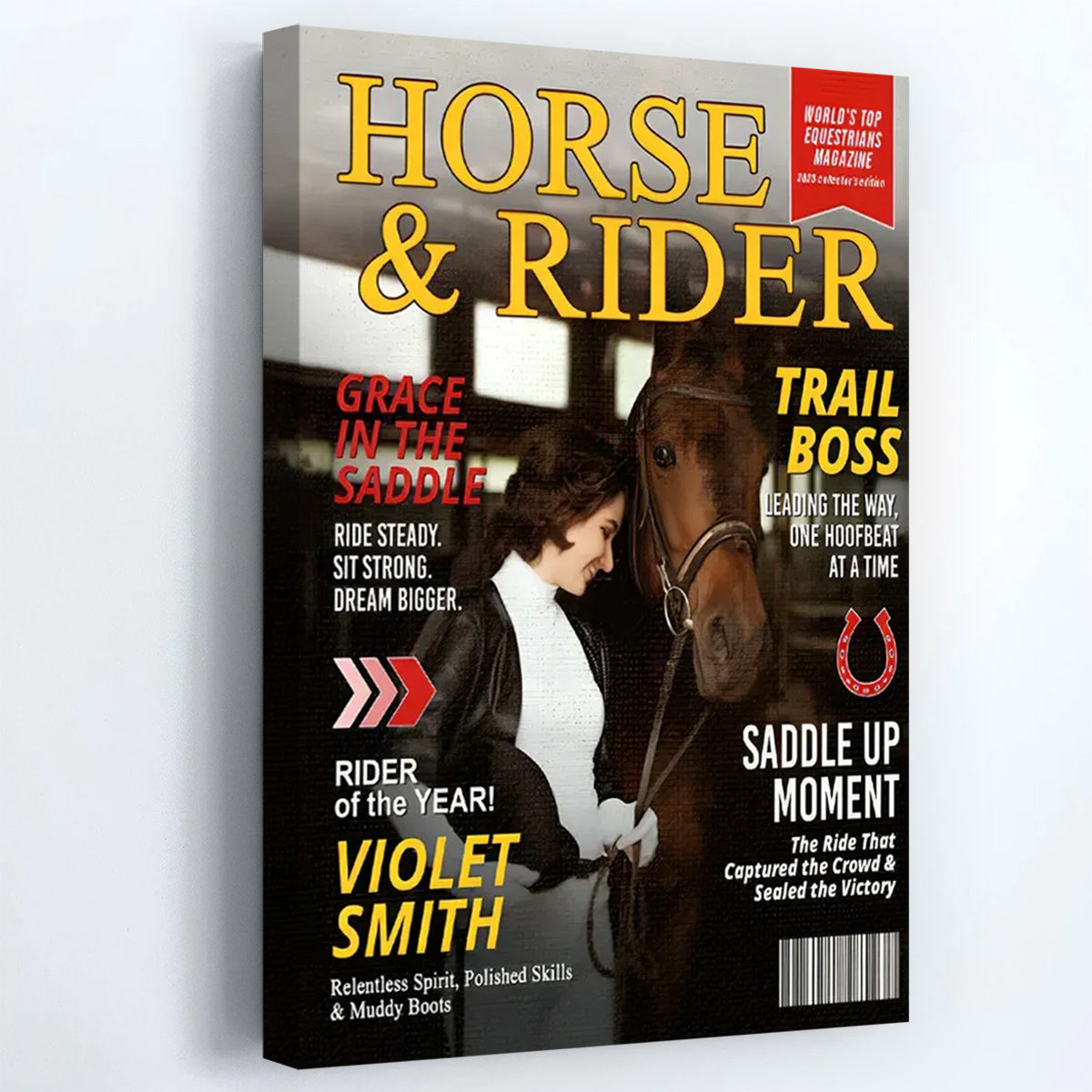 Personalized Horse and Rider Magazine Cover Poster / Canvas - Equestrian Gift for Horse Lovers