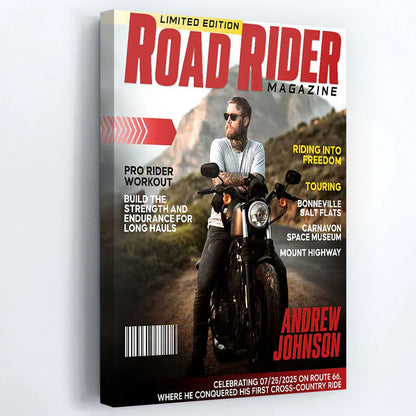 Personalized Road Rider Magazine Cover Poster / Canvas - Motorcycle Gift for Riders