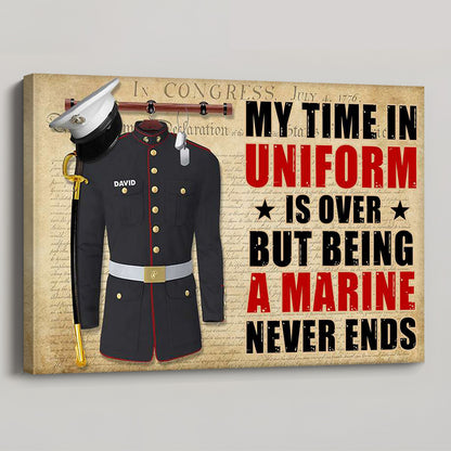 Personalized Marine Uniform Poster / Canvas - “Time In Uniform Is Over” Retro Design