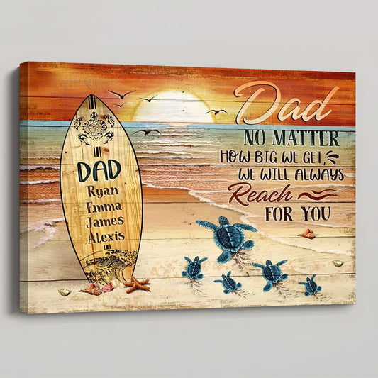 Dad No Matter How Big We Get - Personalized Sea Turtle Canvas / Poster