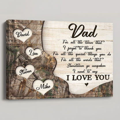 Personalized Thank You Dad Canvas / Poster - Father’s Day Gift with Kids’ Names
