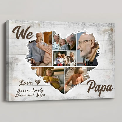 "We Love Dad" Custom Memory Canvas | The Perfect Personalized Gift for Father's Day & Birthdays | Multi-Photo Heart Collage