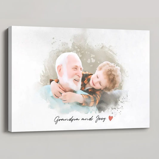 Personalized Grandpa and Child Photo Canvas / Poster - Custom Gift for Grandparents & Parents